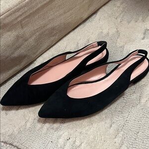 J crew Elegant Black Women's suede pointed toe sling back Flats